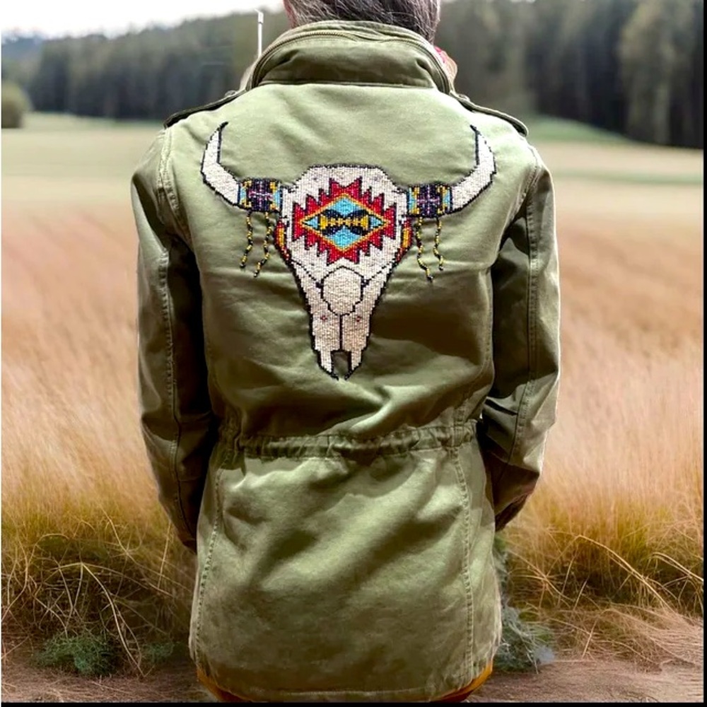 Polo Ralph Lauren Women Combat/Field Jacket 100% Cotton Beaded Patch
